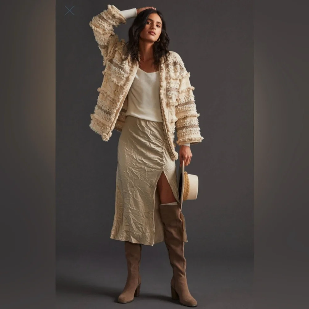 Anthropologie Dolan Cream Textured metallic fringed Jacket, sz L, - Picture 12 of 12